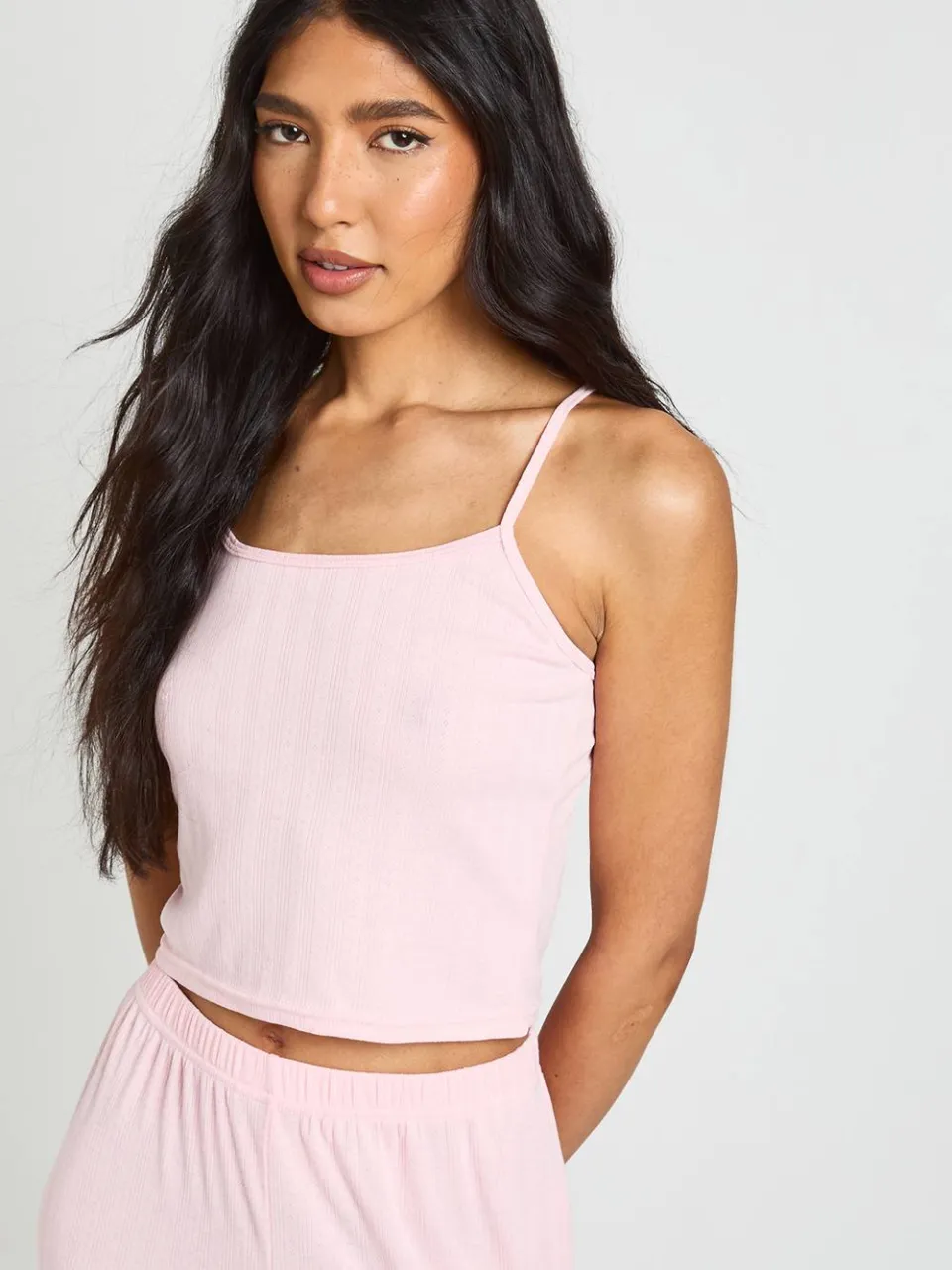 boohoo Dames Tall Pointelle Hemd En Wijde Pyjama Broek Set baby roze, foto 4