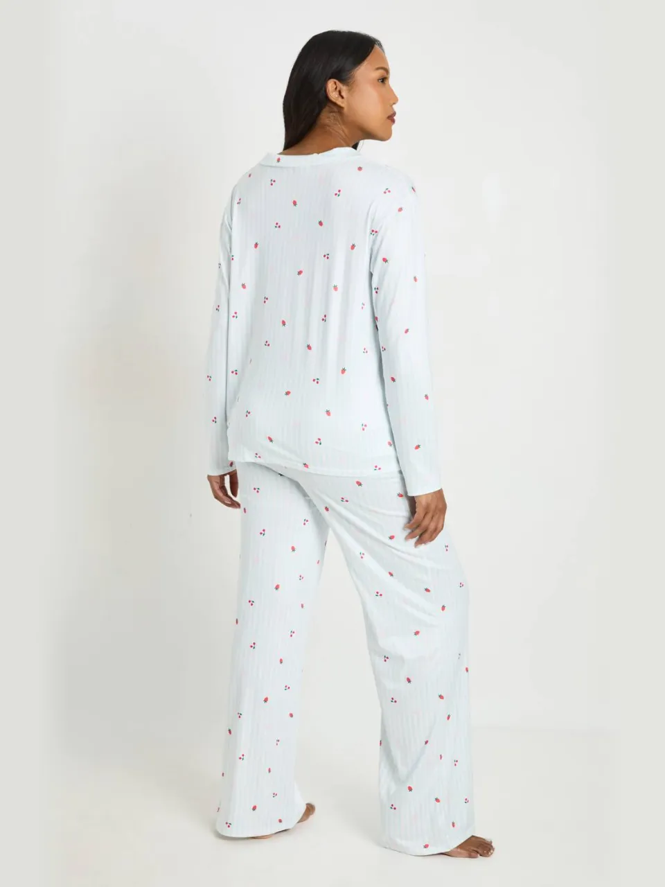 boohoo Dames Zwangerschaps Streep En Fruit Print Pyjama Set Met Lange Mouwen Shirt & Broek blauw, foto 2
