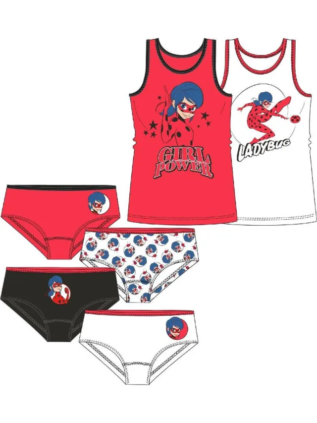 Miraculous Ladybug ondergoed 6-delige set - 4x onderbroek + 2x hemd rood