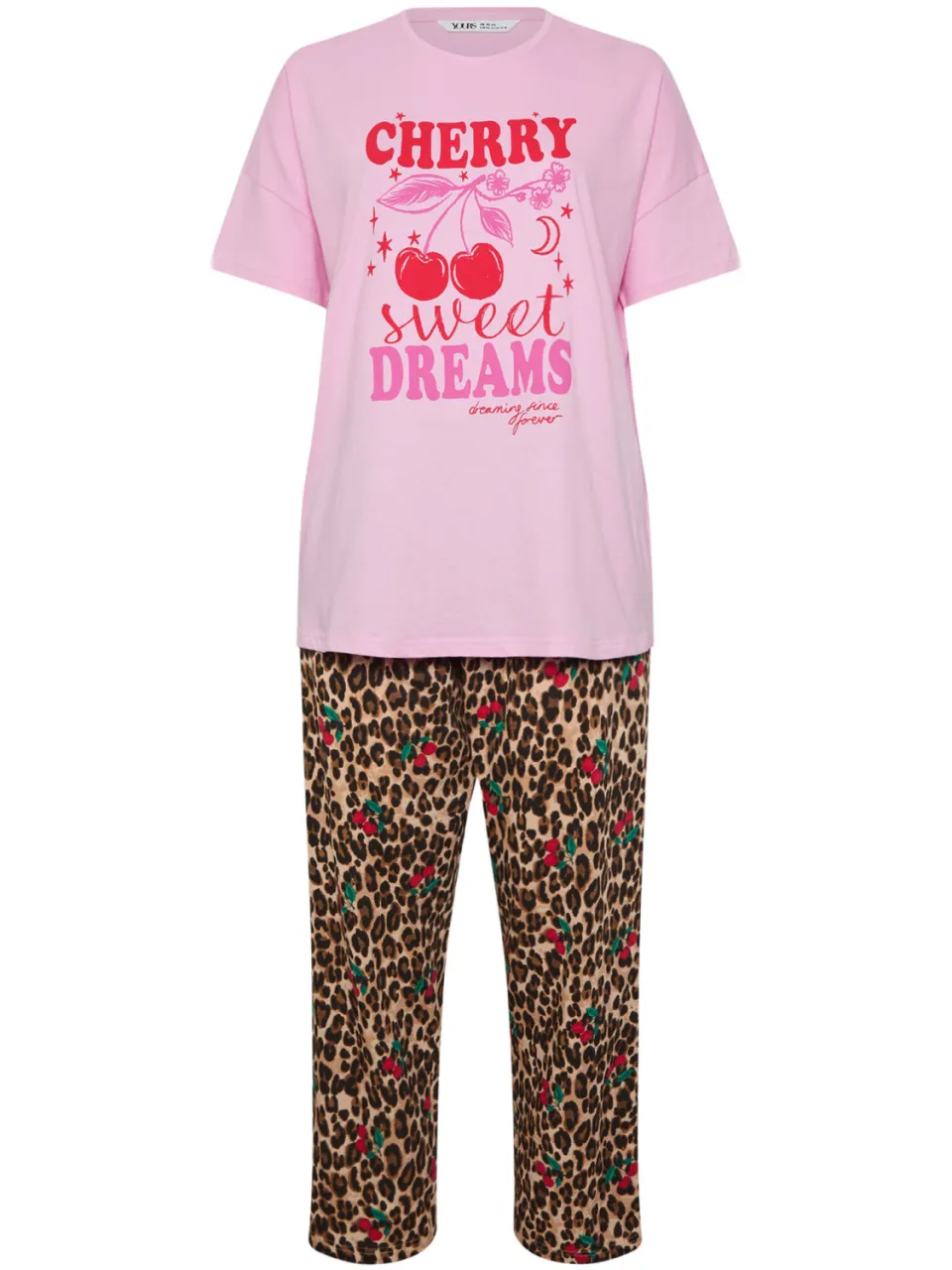 Yours Roze 'Cherry Sweet Dreams' Luipaardpyjamaset-48, foto 4