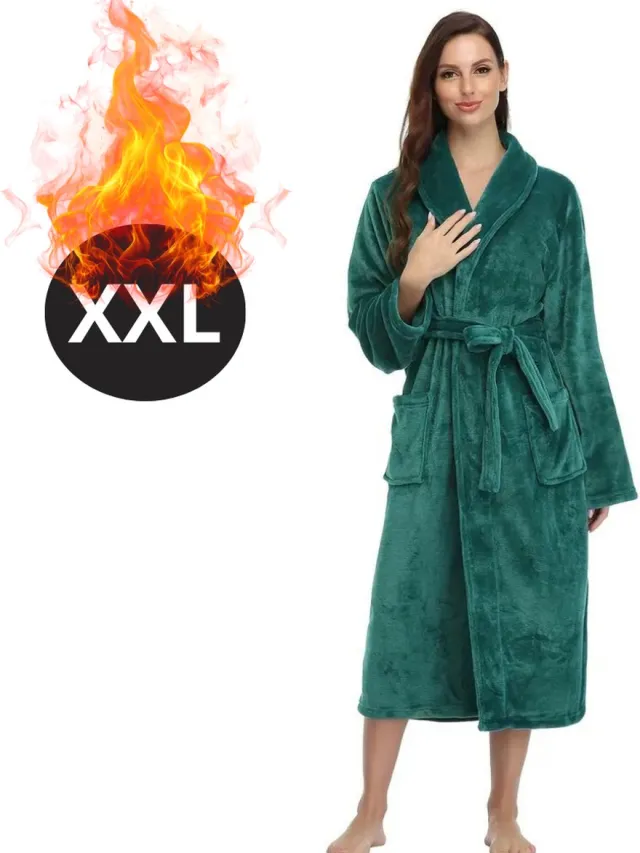 Livano Badjas Dames - Fleece - Katoen - Badstof - Sauna - Hamam - Wafel - Bathrobe - Duster - Ochtendjas - Spa - Kimono - Groen