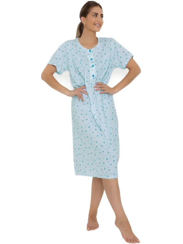 Cocodream Quality Cocodream Nachthemd 'Blue Button' - Dames Nachtmode - Korte Mouw - Blauw
