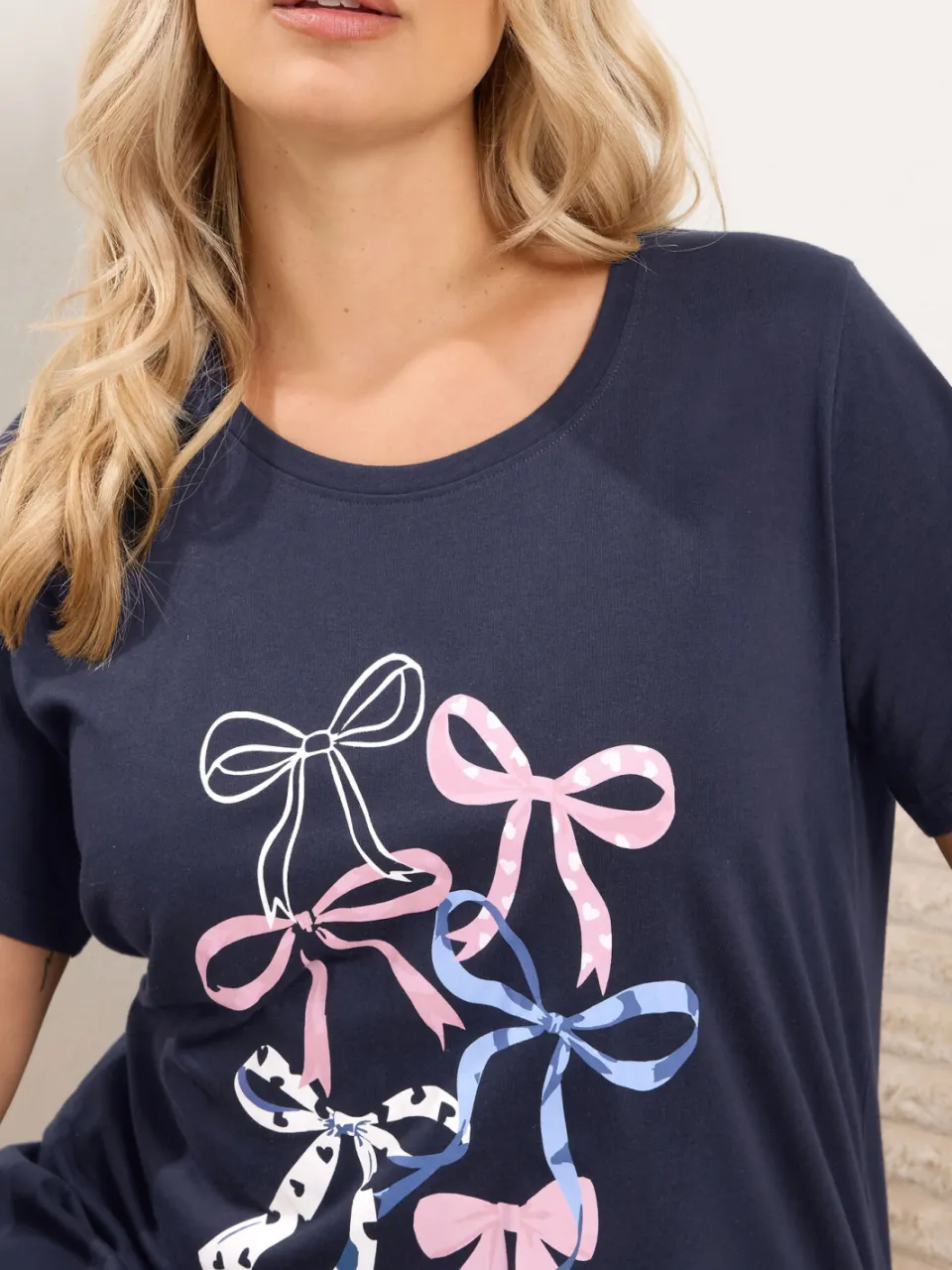 Yours Curve Midaxi Nachthemd Met Strik In Marineblauw-44, foto 5