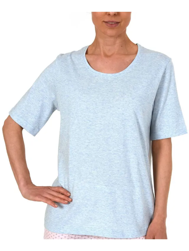 Normann Dames pyjama Top shirt korte mouw mix & match in effen kleur - 122 220 90 902 hellblau