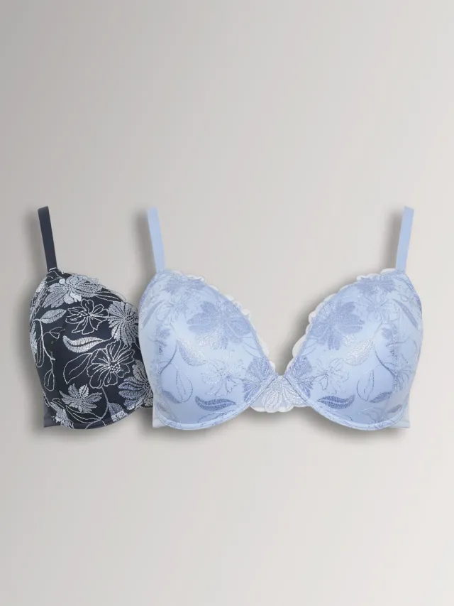 Yours 2 Pack Marineblauwe Ongevulde Bh's Met Geborduurde Bloemenprint, foto 2