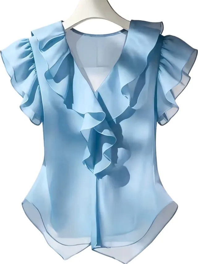 Currero Topje Dames - Top Kleding - Shirt - Blouse - Kort - Volwassen - Hemelsblauw