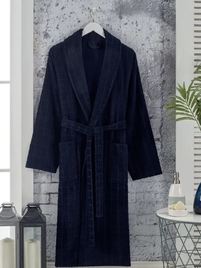 Lubna Home Triga Badjas S-M Zacht Katoen Triga Badjas S-M STONE DONKER BLAUW