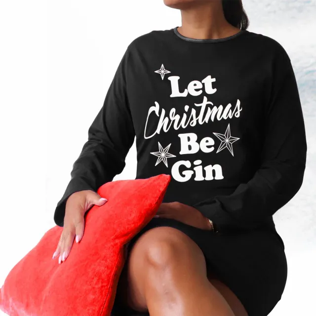 Temptation Dames Nachthemd - Lange Mouwen - Kerst - Zwart