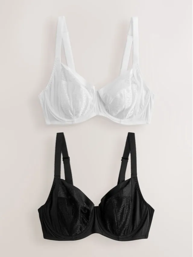 Next Dames - DD+ set van 2 balkonbeha's met beugels en zijsteun, niet gewatteerd, met mesh en dierenprint - Zwart Black/White