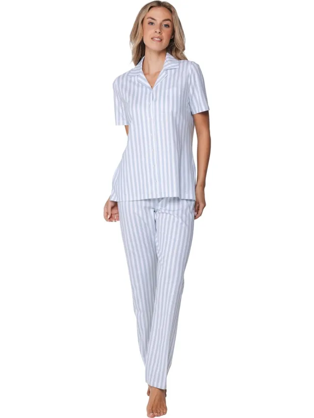 Pastunette Pyjama - Stone Blue - Katoen - Blauw - Doorknoop