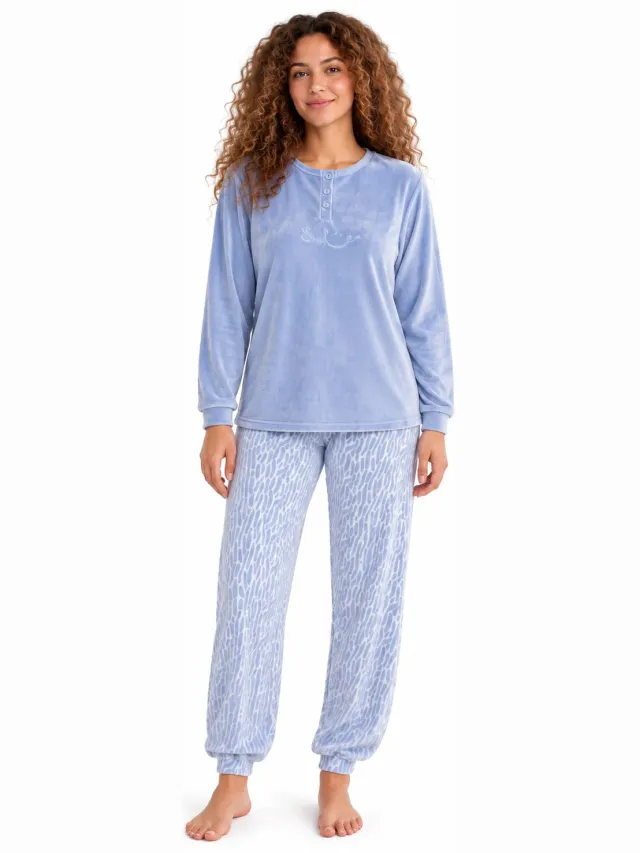 Cocodream Quality Cocodream - Dames Pyjama Velours - Winter - Blue Print