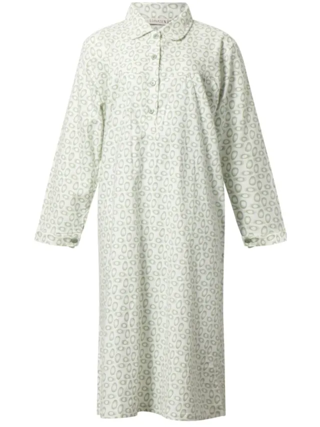 Lunatex klassiek dames nachthemd 643997 met doorknoop - flanel - green egg Groen