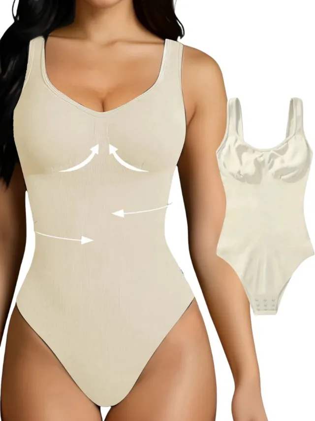 100 Bodysuit Dames - Jumpsuit - Corrigerend Ondergoed - Body plunge - Lingerie - Setje Vrouwen - Abrikoos