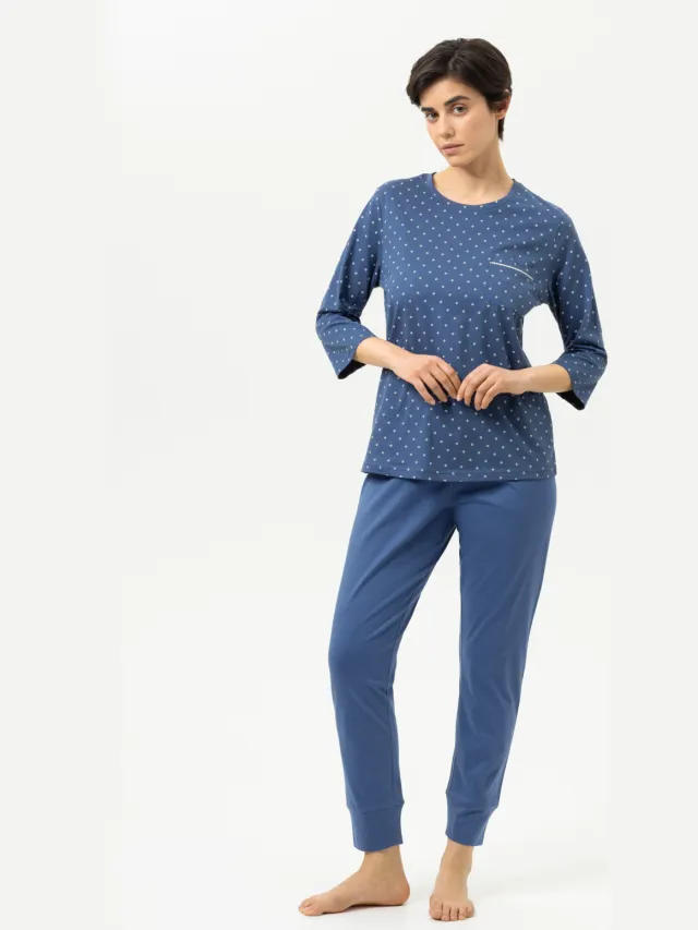 Mey Pak 7/8-lengte, 3/4-mouw Serie Polka Dreams Midnight Dust blauw