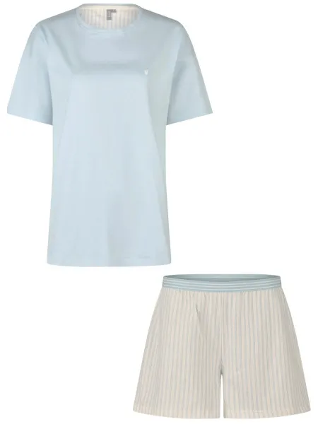 By Louise Dames korte pyjama set shortama lichtblauw/off-white gestreept, foto 2