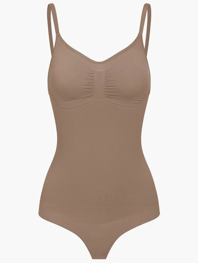 cfab Bodysuit met corrigerende werking en koordjes - Caramel-S - Corrigerende Body - Naadlos - corrigerend ondergoed dames