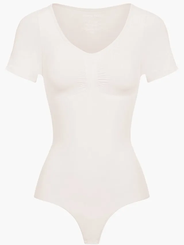 cfab T-shirt bodysuit corrigerende shapewear met koordjes - Zand - 2XL - Corrigerende Body - Naadlos - corrigerend ondergoed dames
