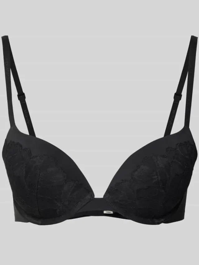 Calvin Klein Regular fit beha met kant, model 'Plunge' Zwart