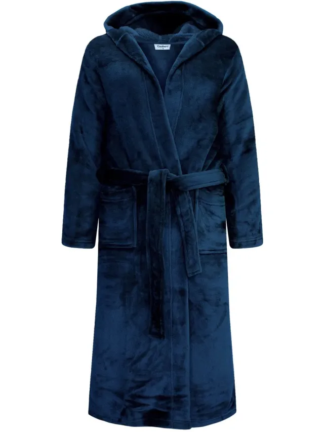Gaubert Unisex Lange Fleece Badjas Met Capuchon – Donkerblauw