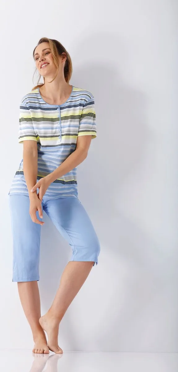 Hajo dames pyjama blauw en strepen - Blauw - Maat - 36/38