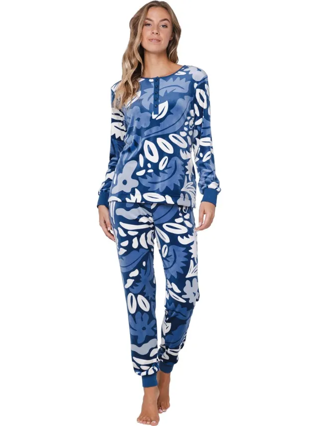 Pastunette Blue Bloom - Pyjama/Huispak - Velours - Blauw