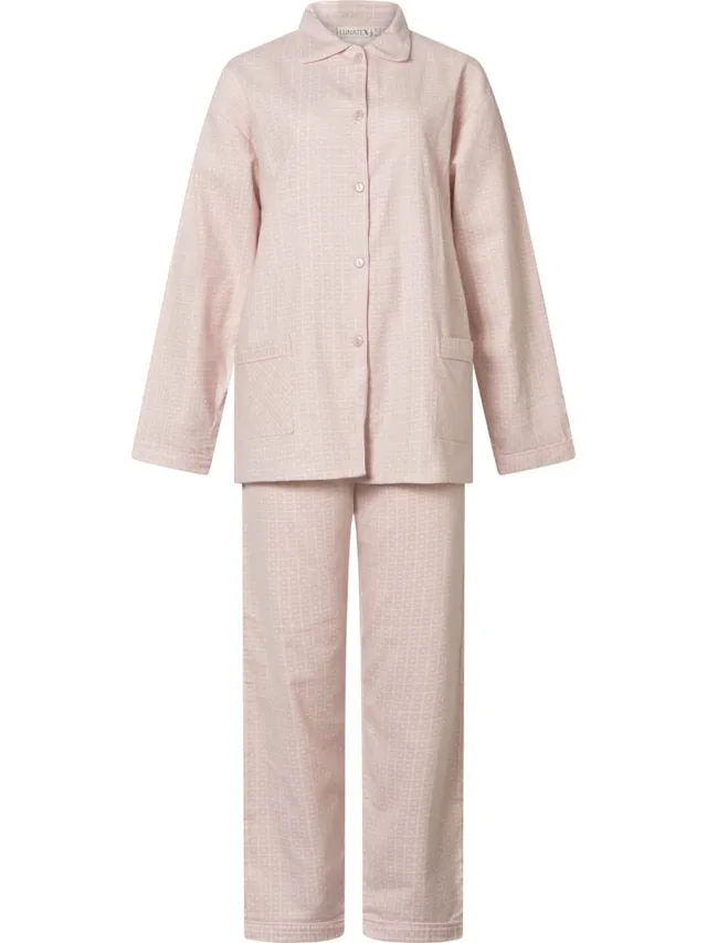 Lunatex klassieke dames pyjama 641778 met doorknoop - flanel - roze