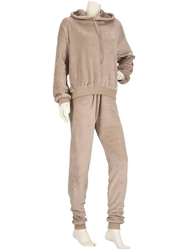 Apollo dames huispak Fleece - Lounge set dames - Vrouwen warm pyjama pak - loungewear dames - Donker taupe /
