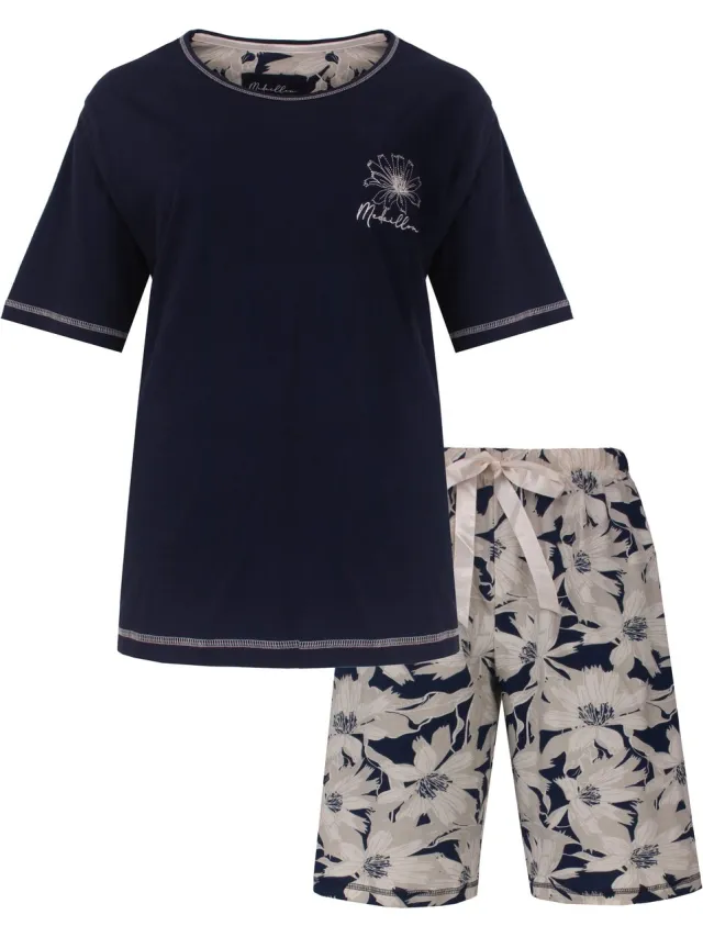 Medaillon Dames Shortama - Korte Mouwen - Donker Blauw Donkerblauw