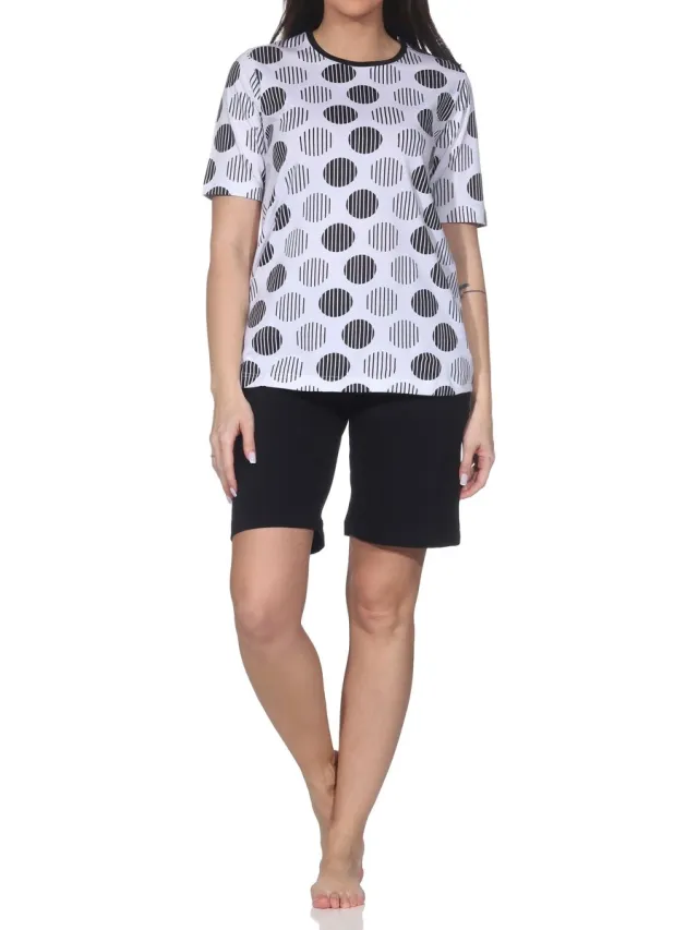 Normann dames shorty pyjama korte mouw zomers stippen design grote maten schwarz