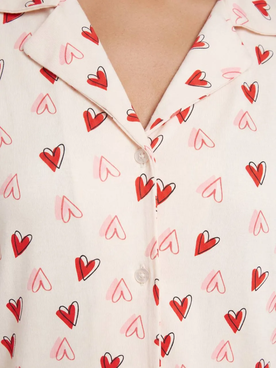 boohoo Dames Pyjama Set Met Hartenprint Lange Mouwen & Broek beige, foto 4