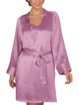 Lady Avenue Pure Silk Short Kimono Zwart,Roze,Beige,Wit,Blauw