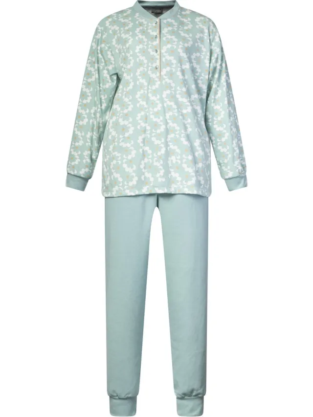Lunatex warme dames pyjama 124257 - aangeruwd interlock - groen