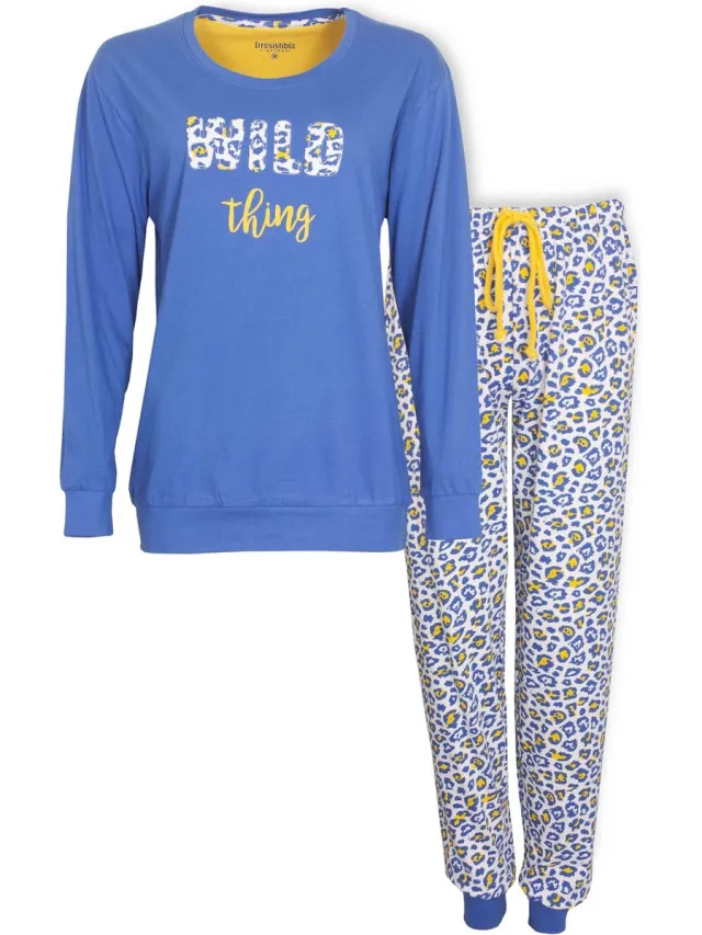 Irresistible Dames Pyjama - Katoen - Ronde Hals - Blauw