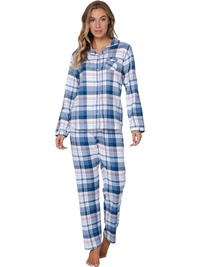 Pastunette Flannel Check - Pyjama - Doorknoop - Katoen/Flanel - Blauw