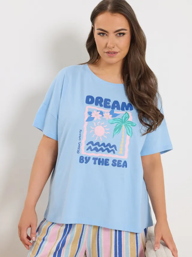Yours Blauwe 'Dream By The Sea' Pyjamatop-48 Blue