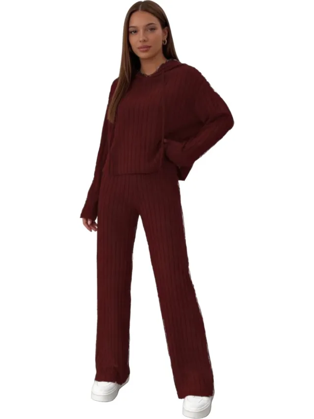 RedParrot Trendy Huispak Bordeaux Rood - Capuchon - Gestreept - Dames - Trainingspak Bordeaux - Rood