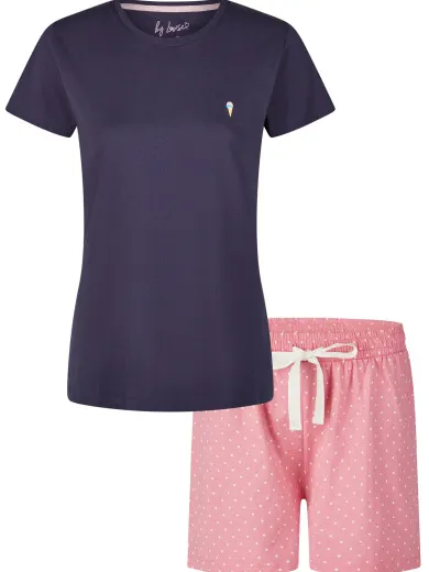 By Louise Dames korte pyjama set shortama blauw ice cream Veelkleurig