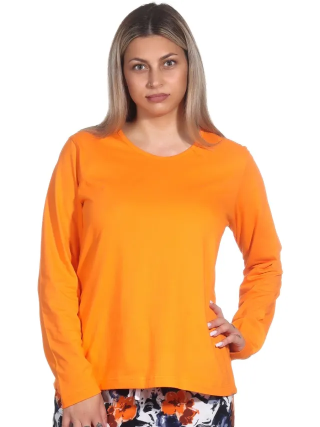 Normann Damespyjamashirt met lange mouwen mix & match in effen kleur orange