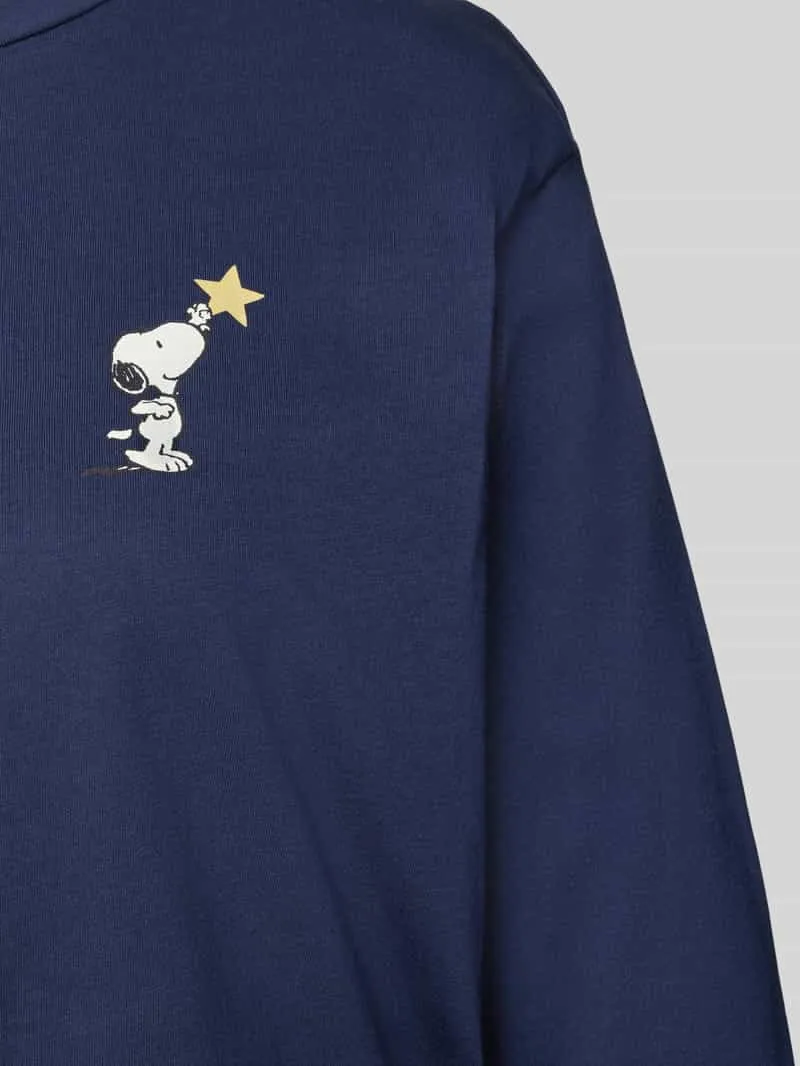 Jake*s Casual Pyjamabovendeel met Peanuts-print van puur katoen donkerblauw gemêleerd, foto 2