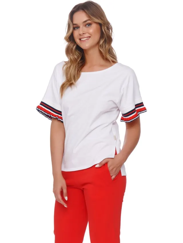 Doctor Nap Katoenen Pyjama met Frullen Dames Volwassenen Wit/Rood PM.4503