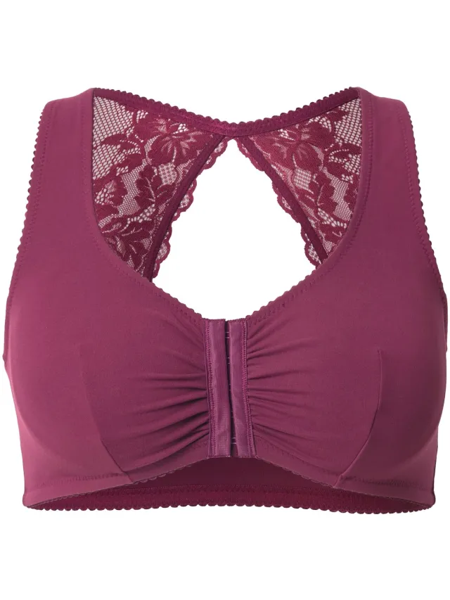 Ulla Popken Dames - Bustier kanten achterkant voorsluiting zonder beugels - Donker bes