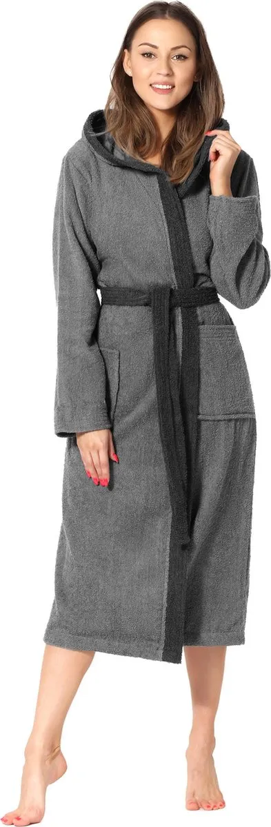 Ladeheid Dames met Capuchon - Wasmachine bestendig - 100% Katoen - Badstof - Donkergrijs/Zwart – L - LA-LA40-191-DG