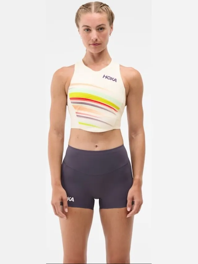 Hoka One One Race Day Crop Bra WS - Sportbeha - Alabaster/Flare