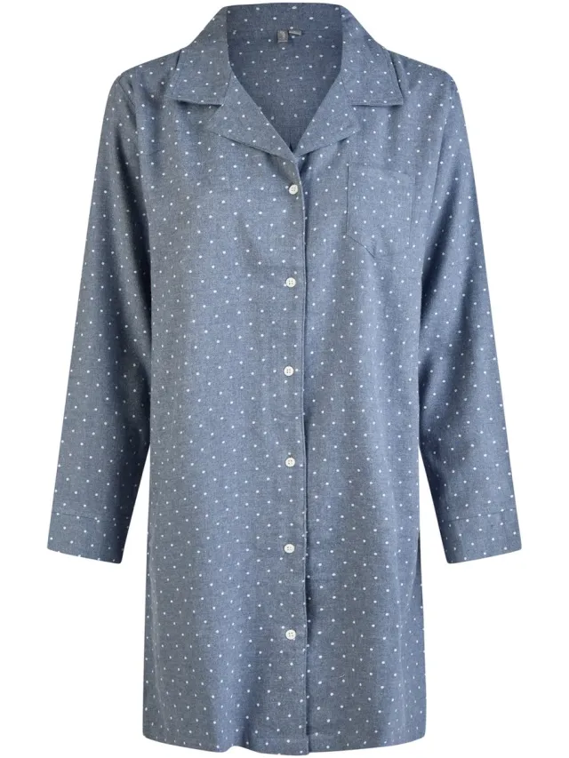 By Louise Dames Pyjama Nachthemd Flanel Met Knoopjes Blauw Gestipt
