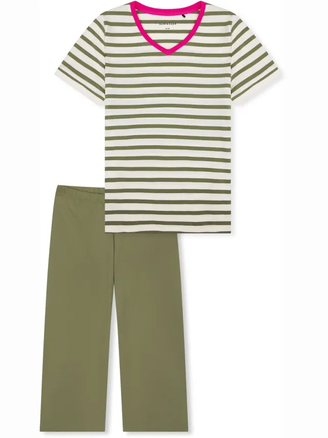 Schiesser pyjama dames - korte mouw - 100% katoen - Casual Essentials - nachtkleding - 48 - Groen