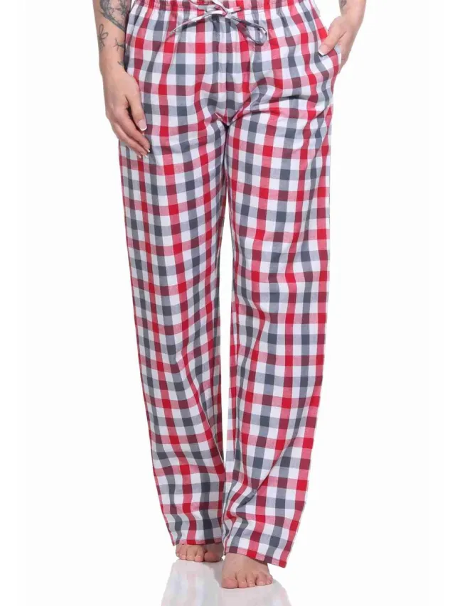 Normann dames pyjamabroek lang geweven katoen - ideaal om te ontspannen rot1