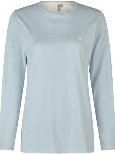By Louise Dames pyjama set lang lichtblauw gestipt ecru, foto 2