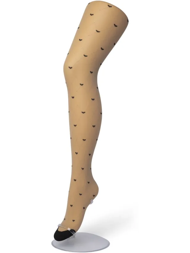 Bonnie Doon Dames Hartjes Panty 30 Denier Beige - Hartjes en Ruitjes - Chique Panty - Hart Dessin - Brede Boord - Comfort - Geruite Print - Little Hearts Tights - Feestelijk - Huidskleur - Nude - BP201905.297