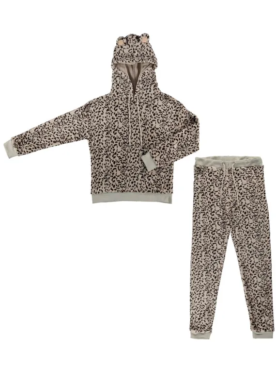 Apollo Dames huispak loungewear luipaard print fleece incl capuchon Grijs