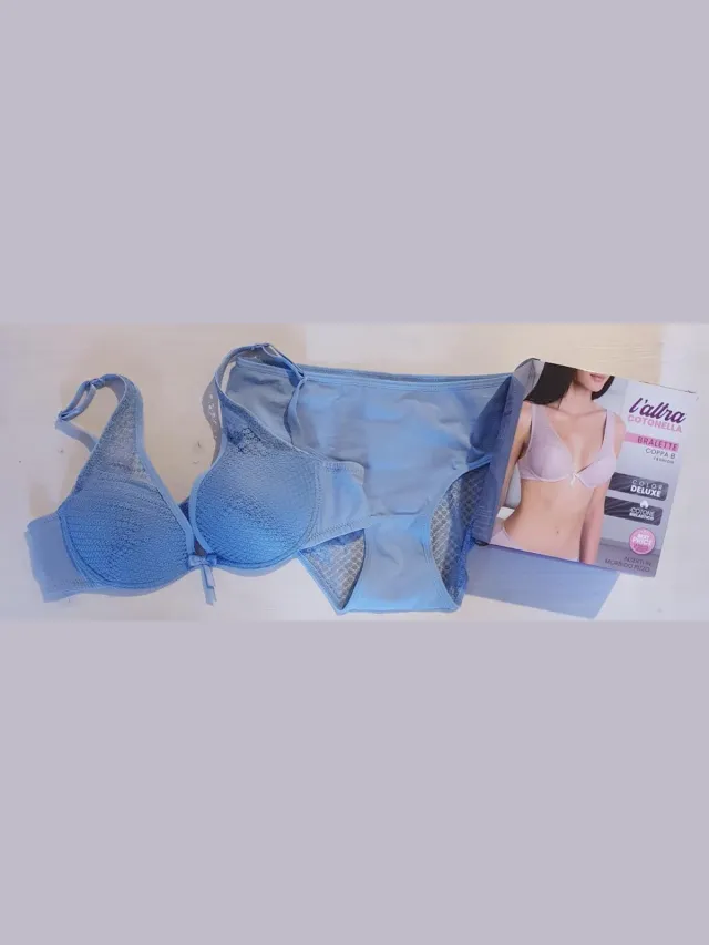 Infiore Italiaanse katoenen lingerie set in AZUUR BLAUW, M Azuurblauw